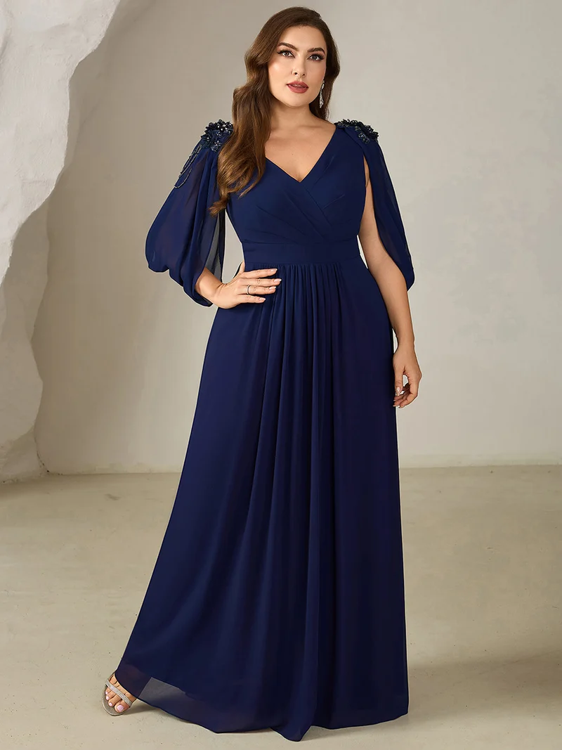 ever LOLA|Robe de soirée à manches tulipe en mousseline de soie à fleurs