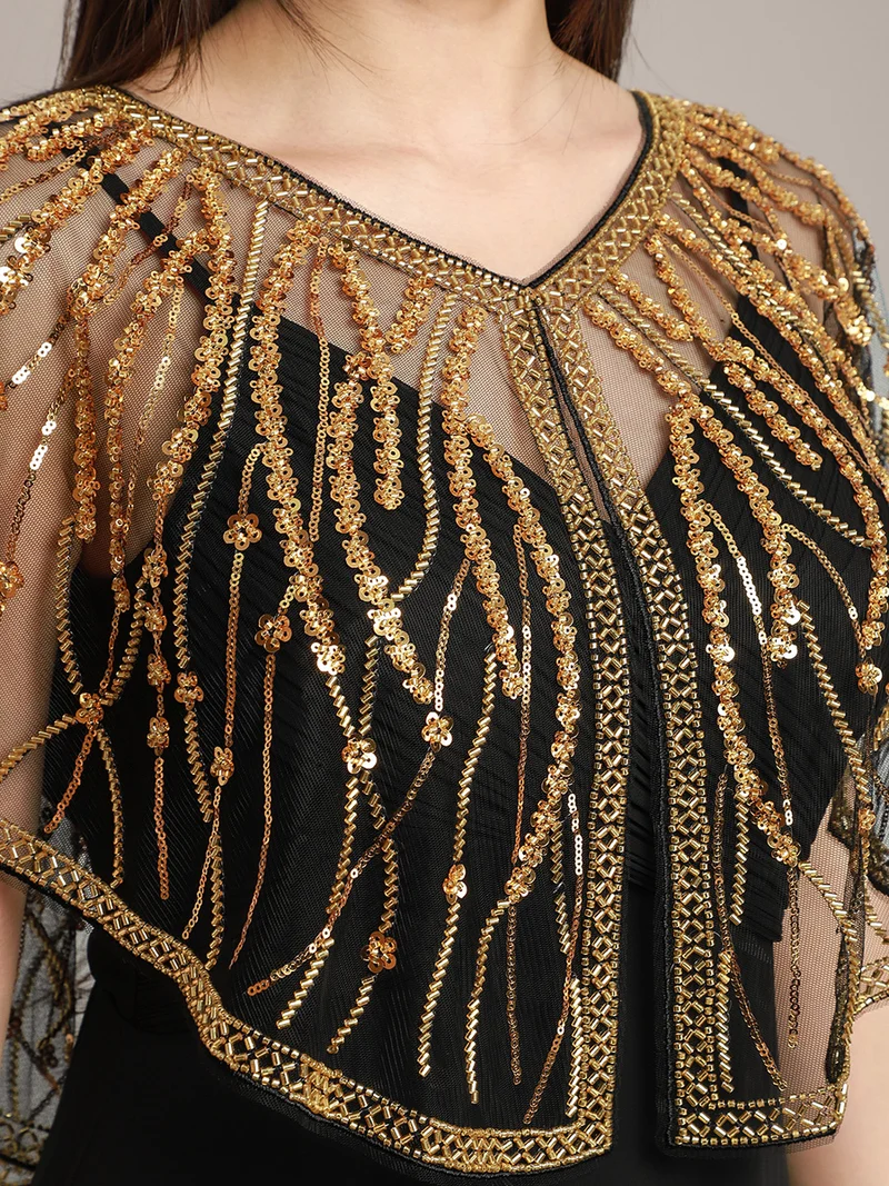 Châle Soirée Paillettes Or & Noir