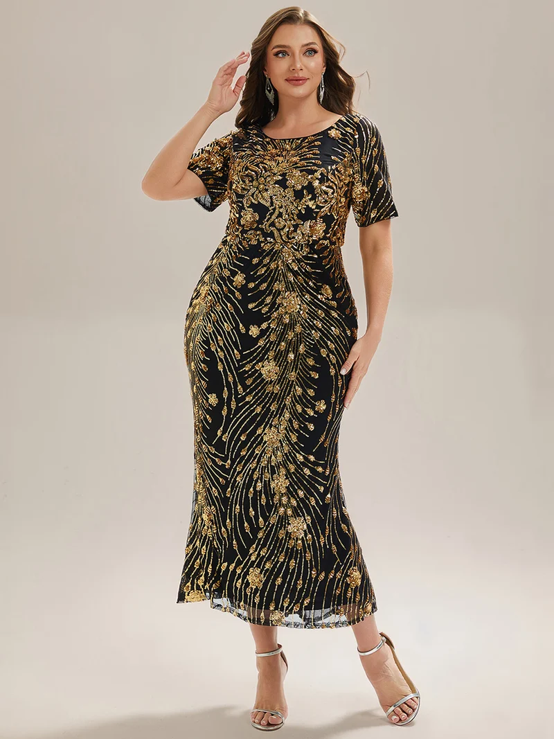 Robe de soirée chic sans bretelles en stretch haut avec détail froncé et col rond longueur midi