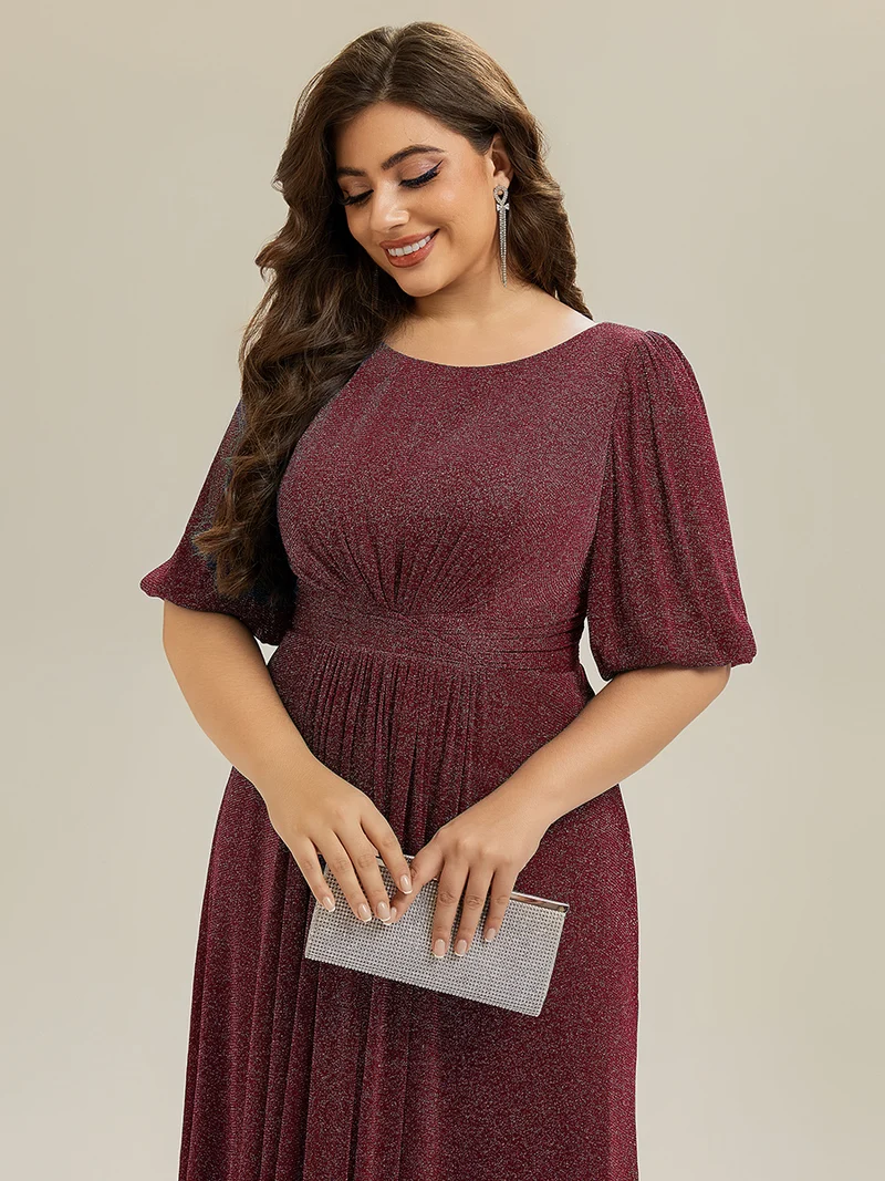 ever MARIS|Robe d'invité de mariage midi à encolure ronde à manches courtes et taille froncée(Vente Finale)