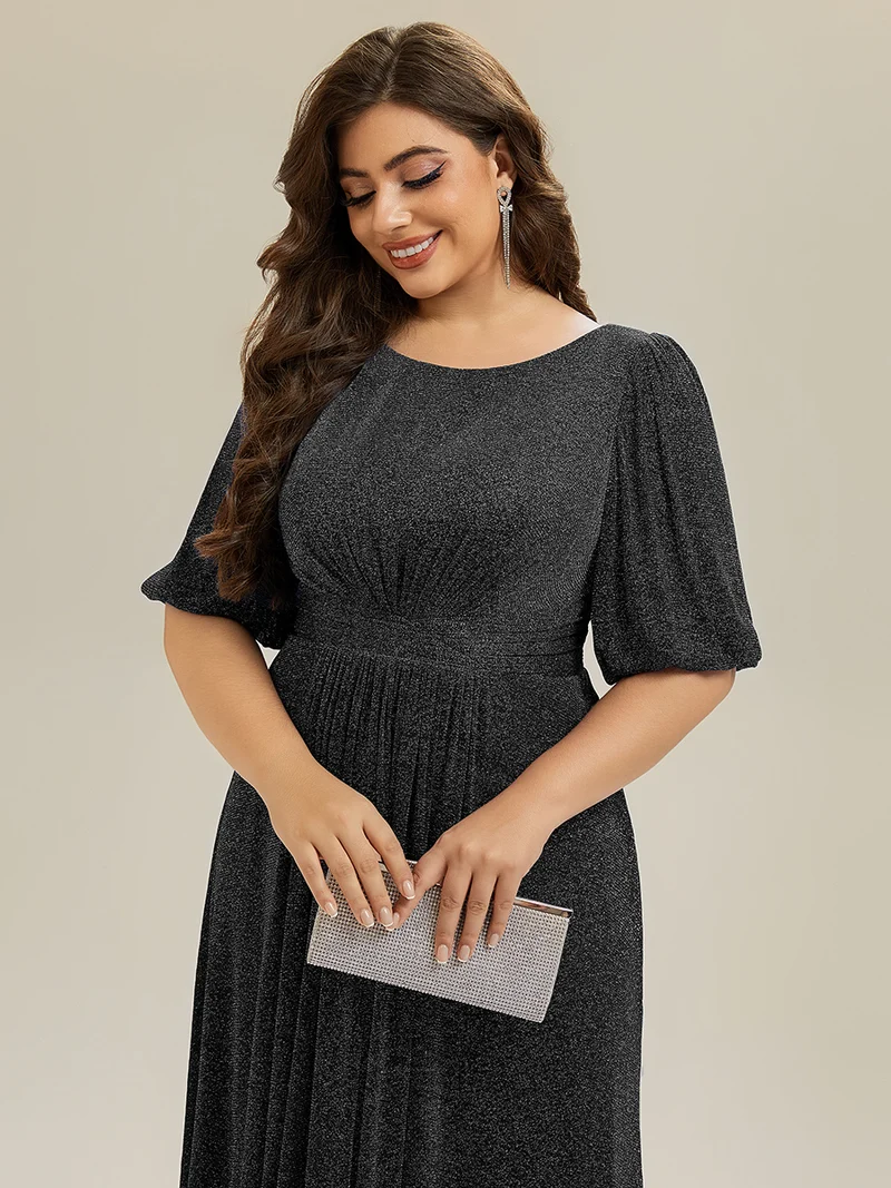 ever MARIS|Robe d'invité de mariage midi à encolure ronde à manches courtes et taille froncée(Vente Finale)