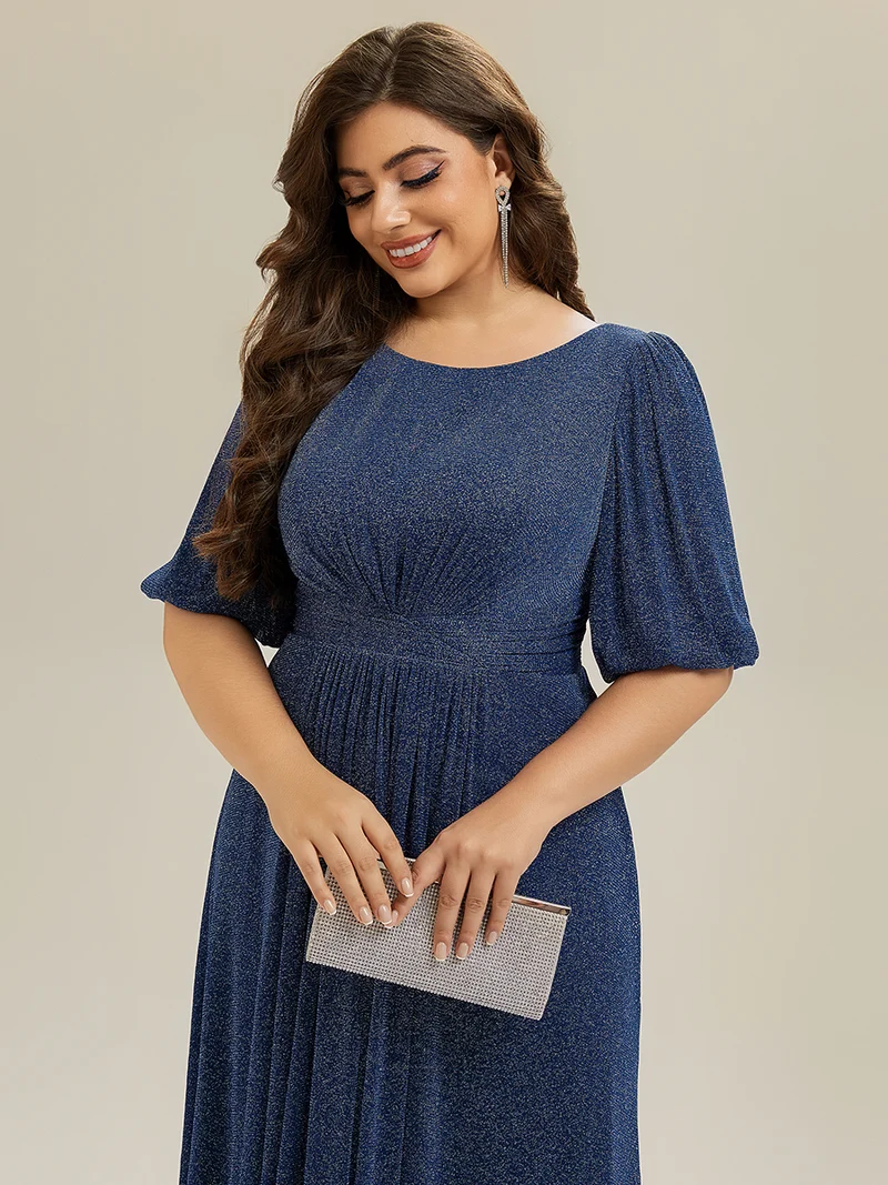 ever MARIS|Robe d'invité de mariage midi à encolure ronde à manches courtes et taille froncée(Vente Finale)