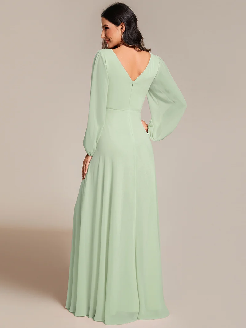 ever ESMÉE|Robe de mère de la mariée en mousseline plissée à col en V et ceinture brillante (Vente finale)