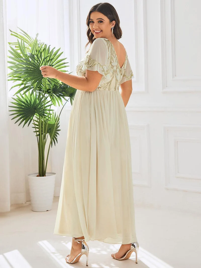ever HAZEL|Robe Mère de la Mariée en mousseline à manches courtes et encolure en(Vente Finale)