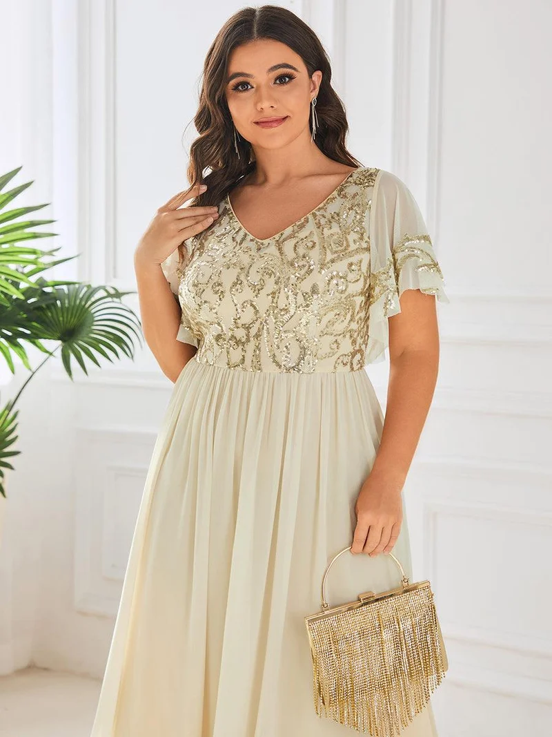 ever HAZEL|Robe Mère de la Mariée en mousseline à manches courtes et encolure en(Vente Finale)