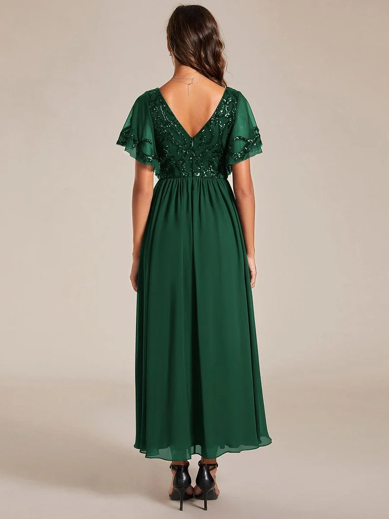 ever HAZEL|Robe Mère de la Mariée en mousseline à manches courtes et encolure en(Vente Finale)