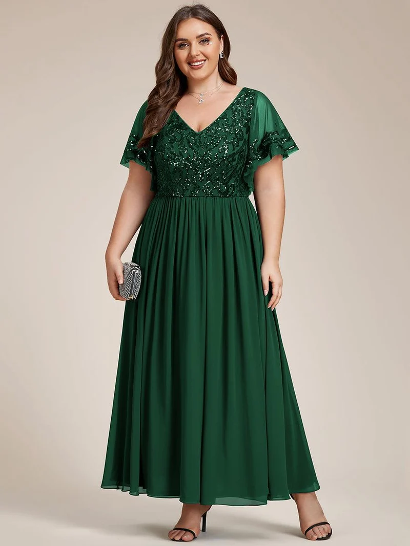 ever HAZEL|Robe Mère de la Mariée en mousseline à manches courtes et encolure en(Vente Finale)