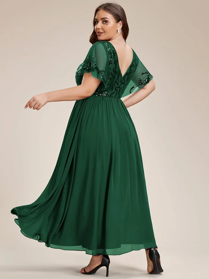 ever HAZEL|Robe Mère de la Mariée en mousseline à manches courtes et encolure en(Vente Finale)