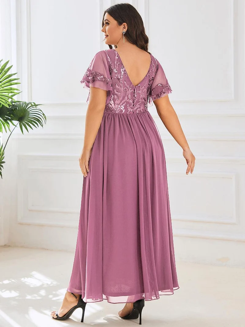 ever HAZEL|Robe Mère de la Mariée en mousseline à manches courtes et encolure en(Vente Finale)