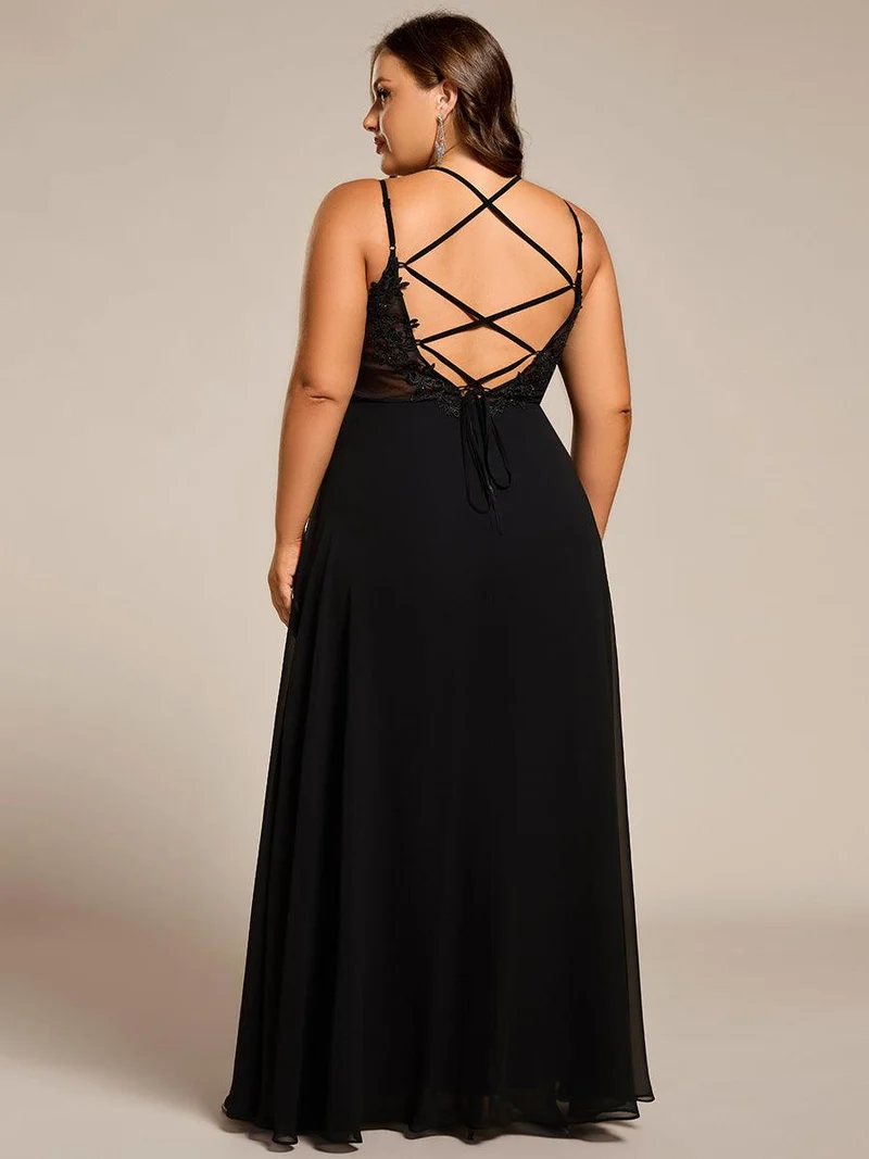 pretty RUBY|Grande Taille Robe demoiselle d'honneur mousseline et dentelle dos nu bretelles fines