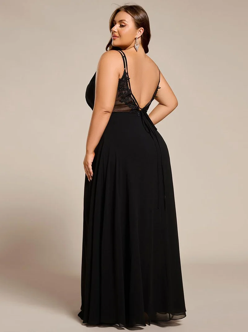pretty RUBY|Grande Taille Robe demoiselle d'honneur mousseline et dentelle dos nu bretelles fines