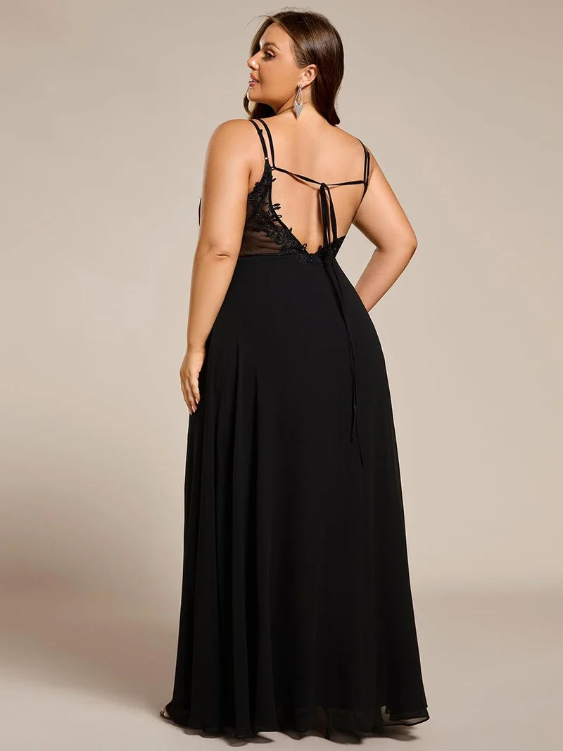 pretty RUBY|Grande Taille Robe demoiselle d'honneur mousseline et dentelle dos nu bretelles fines