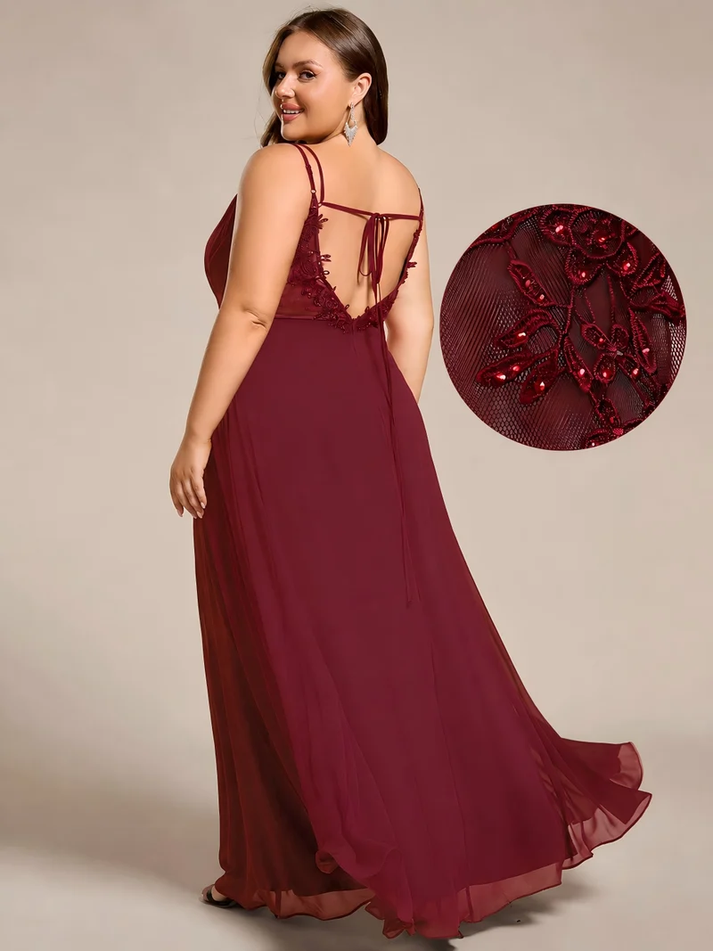 pretty RUBY|Grande Taille Robe demoiselle d'honneur mousseline et dentelle dos nu bretelles fines