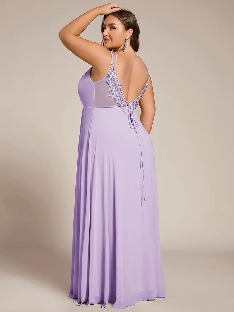 pretty RUBY|Grande Taille Robe demoiselle d'honneur mousseline et dentelle dos nu bretelles fines