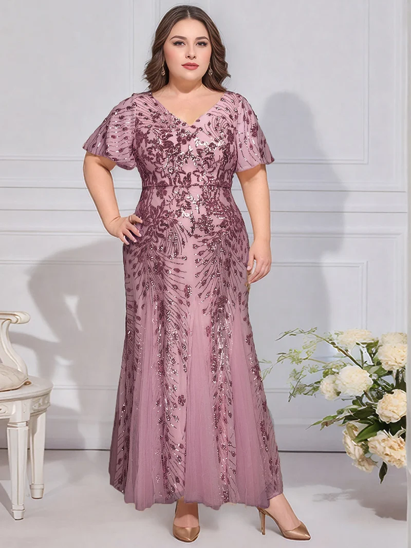 ever ANNIKA|Robe de soirée brodée à paillettes et manches à volants