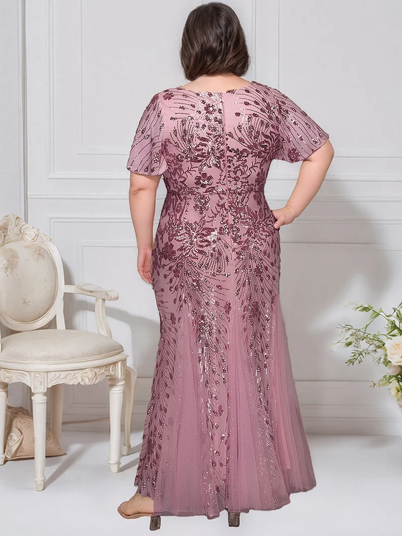 ever ANNIKA|Robe de soirée brodée à paillettes et manches à volants