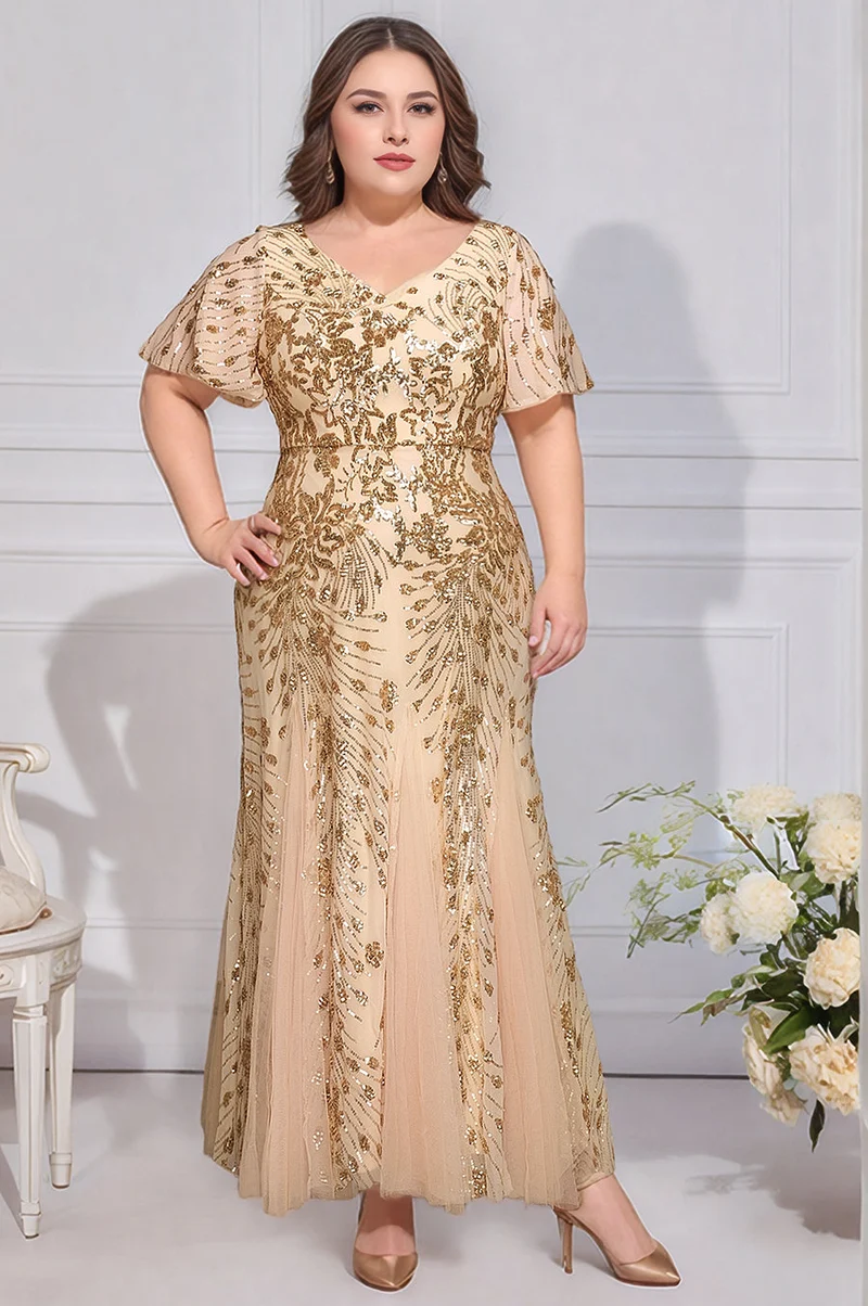 ever ANNIKA|Robe de soirée brodée à paillettes et manches à volants