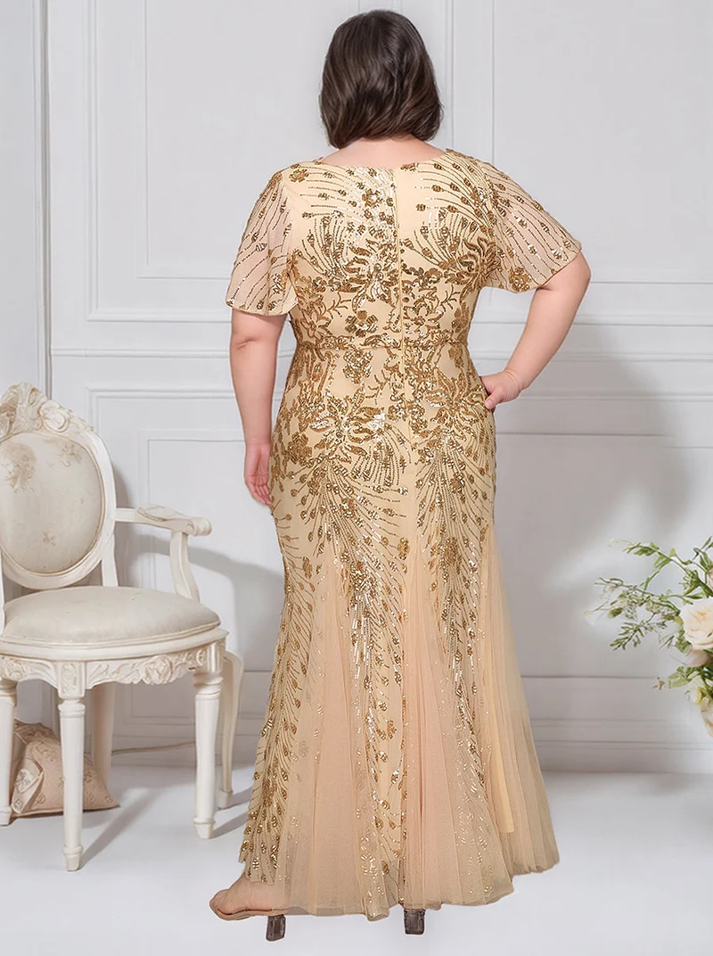 ever ANNIKA|Robe de soirée brodée à paillettes et manches à volants