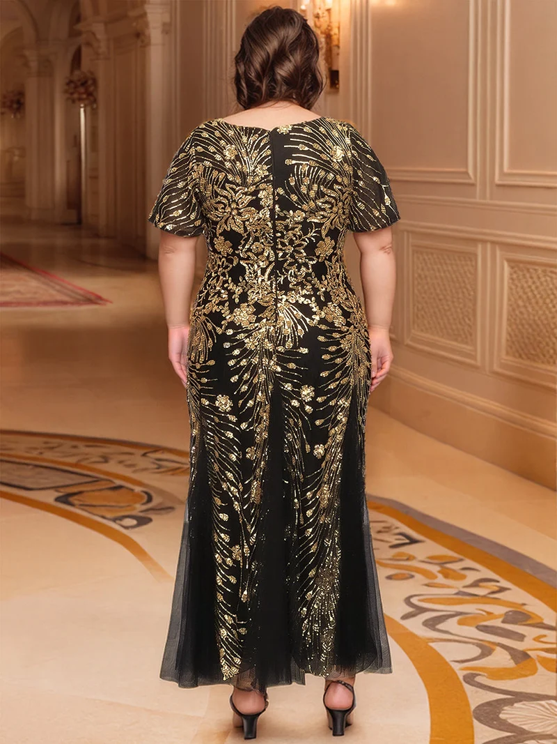 ever ANNIKA|Robe de soirée brodée à paillettes et manches à volants