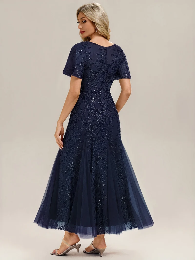 ever ANNIKA|Robe de soirée brodée à paillettes et manches à volants