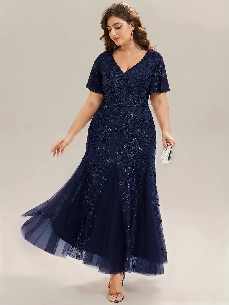 ever ANNIKA|Robe de soirée brodée à paillettes et manches à volants