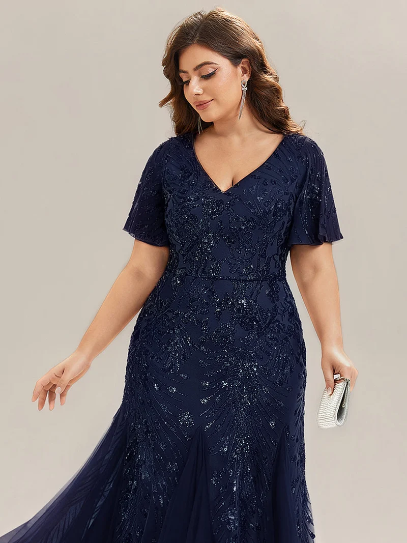 ever ANNIKA|Robe de soirée brodée à paillettes et manches à volants