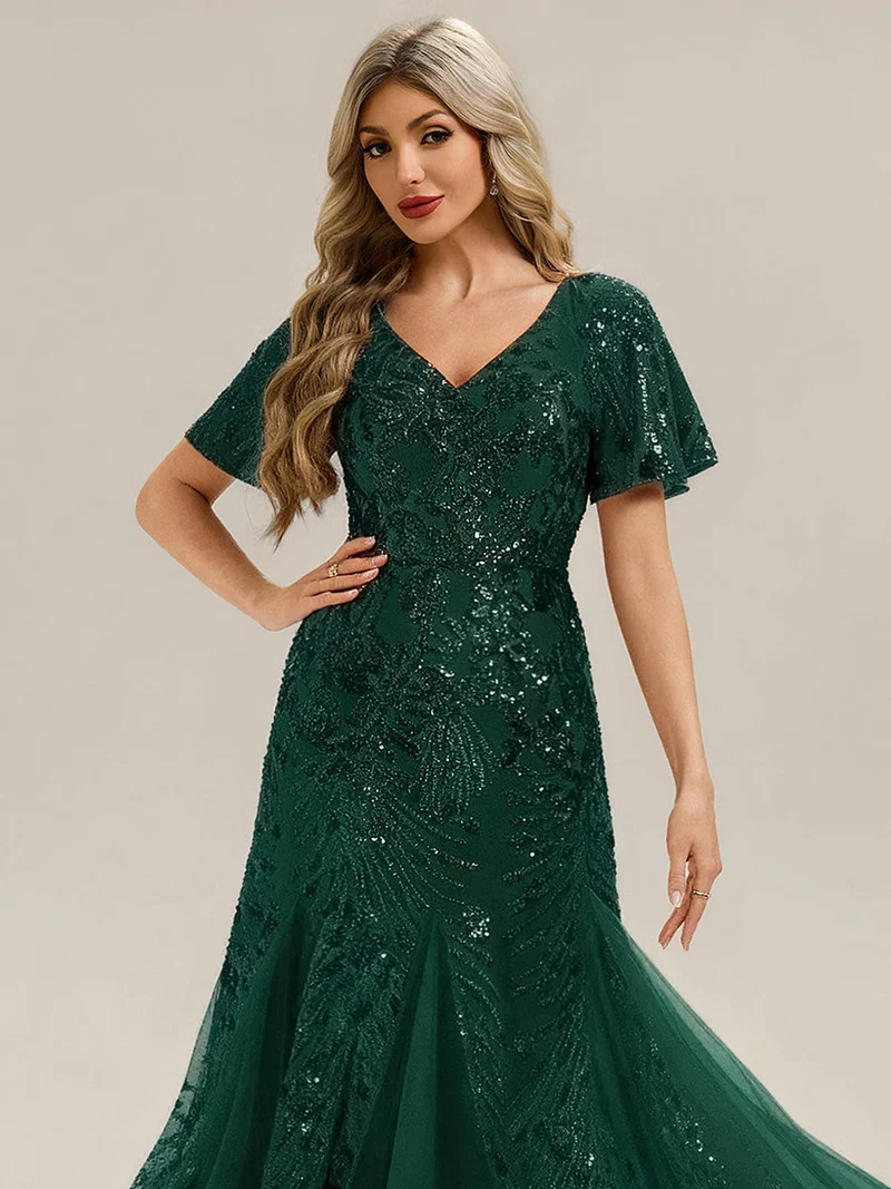 ever ANNIKA|Robe de soirée brodée à paillettes et manches à volants