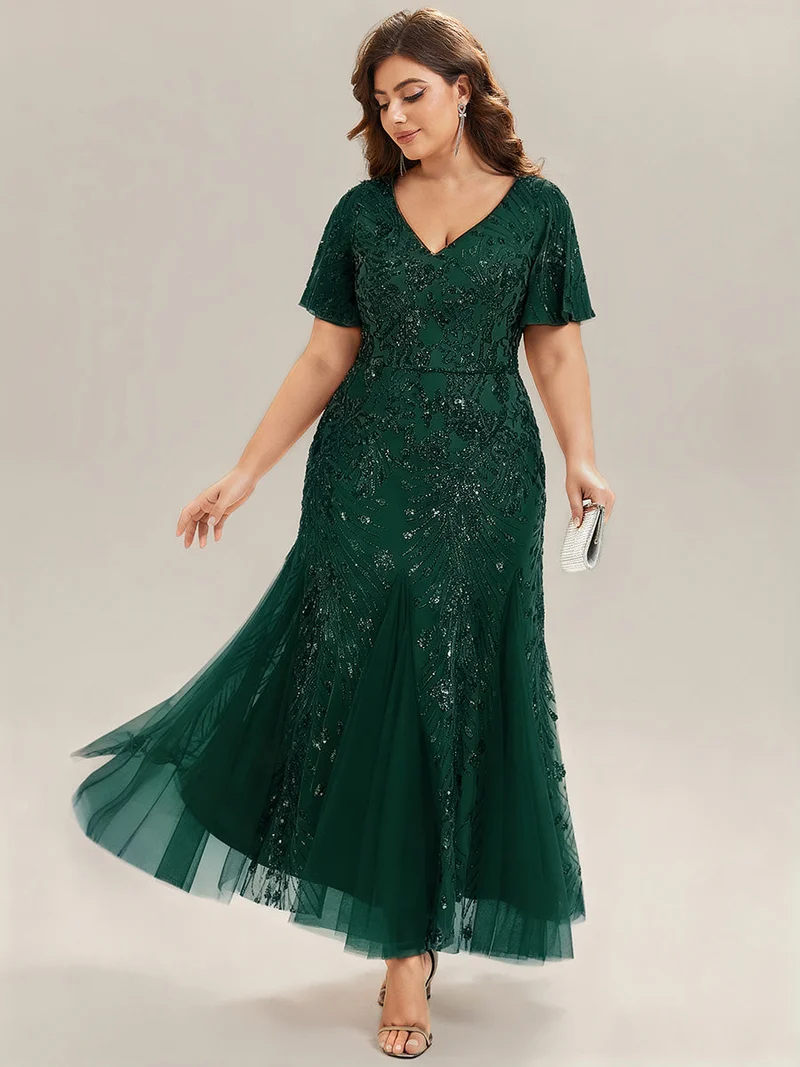 ever ANNIKA|Robe de soirée brodée à paillettes et manches à volants