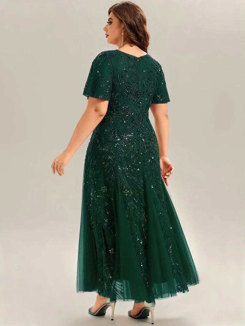 ever ANNIKA|Robe de soirée brodée à paillettes et manches à volants