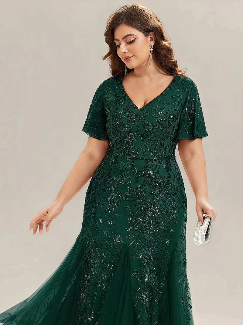 ever ANNIKA|Robe de soirée brodée à paillettes et manches à volants