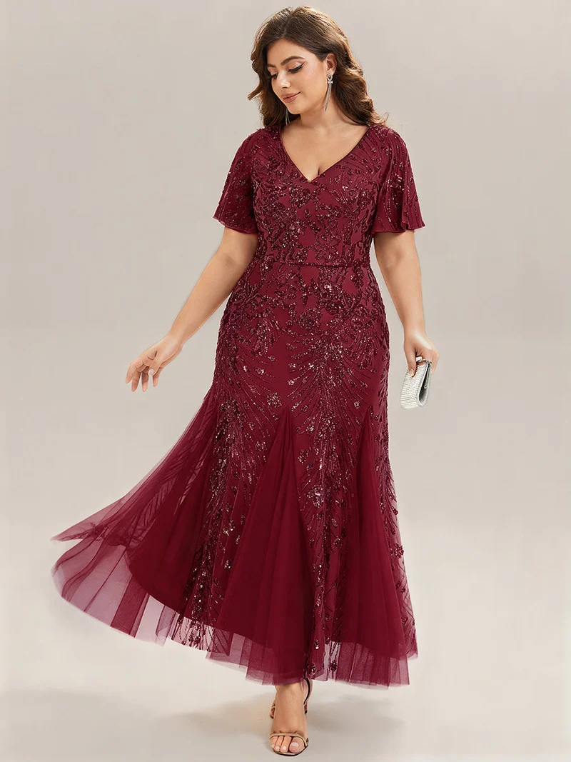 ever ANNIKA|Robe de soirée brodée à paillettes et manches à volants