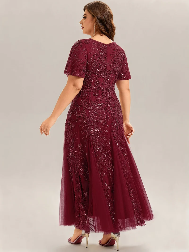 ever ANNIKA|Robe de soirée brodée à paillettes et manches à volants