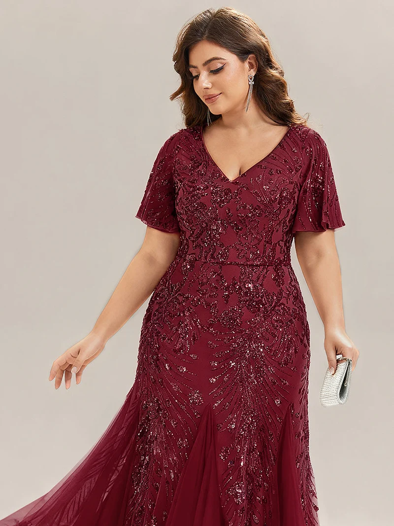 ever ANNIKA|Robe de soirée brodée à paillettes et manches à volants