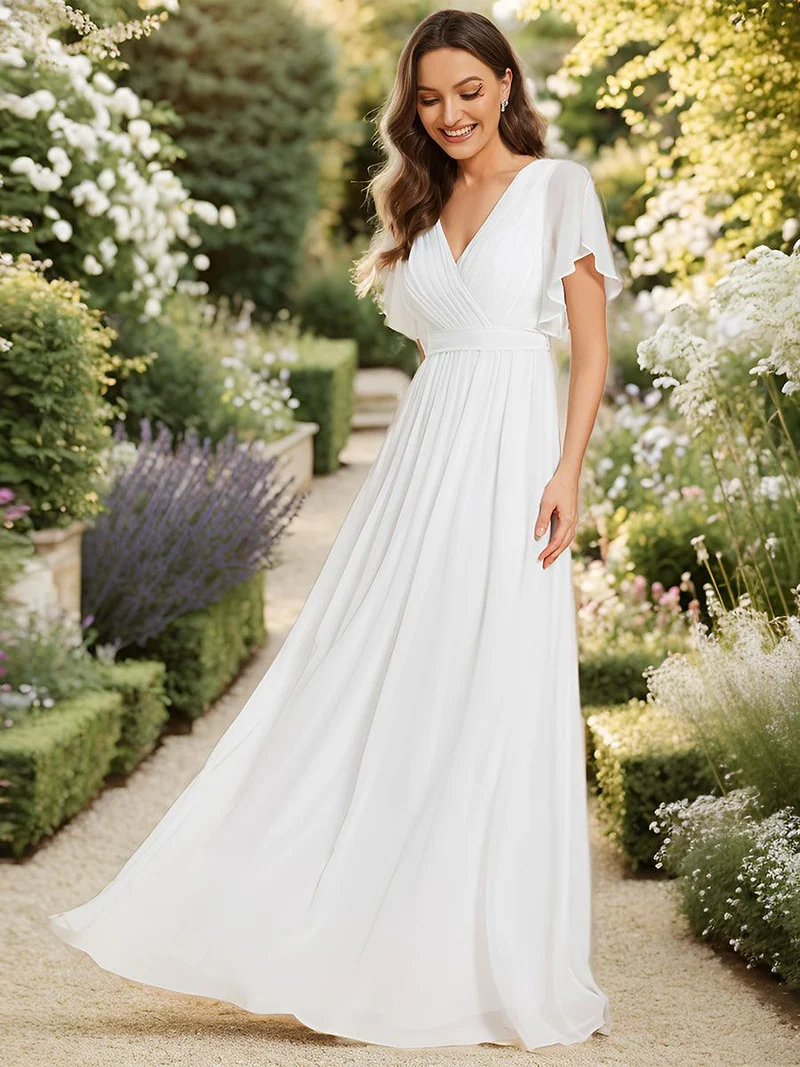 ever LEORA|Robe de mariée bohème en mousseline col V et manches fluides