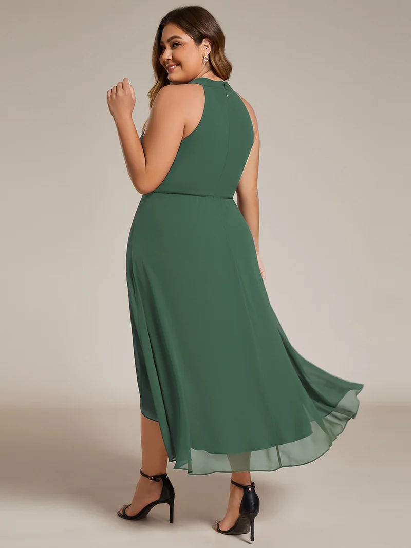 pretty POSIE|Grande Taille Robe d'invité de mariage mi-longue sans manches et col licou en mousseline de soie