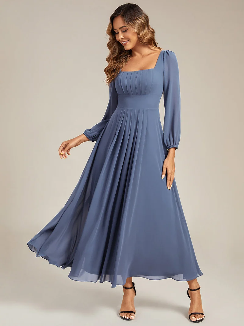 ever LYDIA|Robe de demoiselle d'honneur en mousseline à manches lanternes