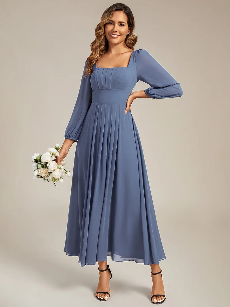 ever LYDIA|Robe de demoiselle d'honneur en mousseline à manches lanternes