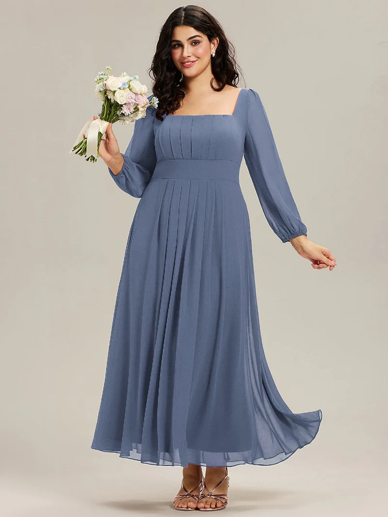 ever LYDIA|Robe de demoiselle d'honneur en mousseline à manches lanternes