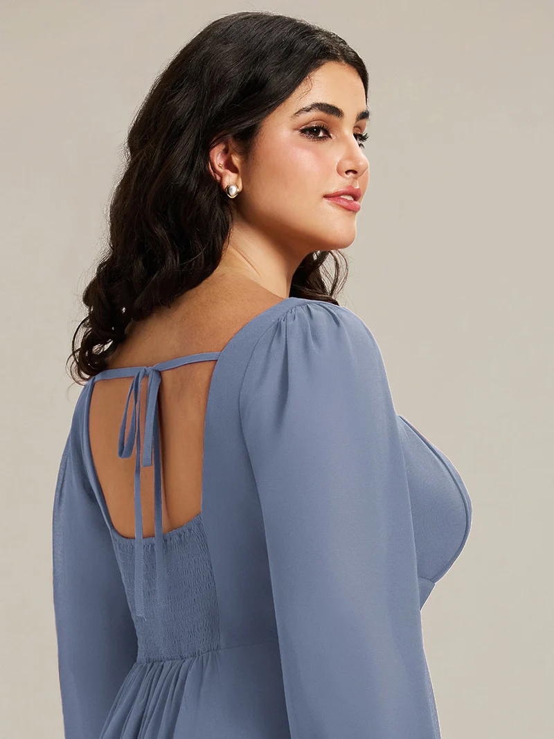 ever LYDIA|Robe de demoiselle d'honneur en mousseline à manches lanternes