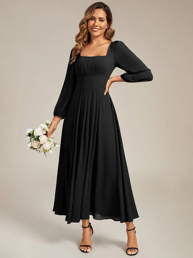 ever LYDIA|Robe de demoiselle d'honneur en mousseline à manches lanternes