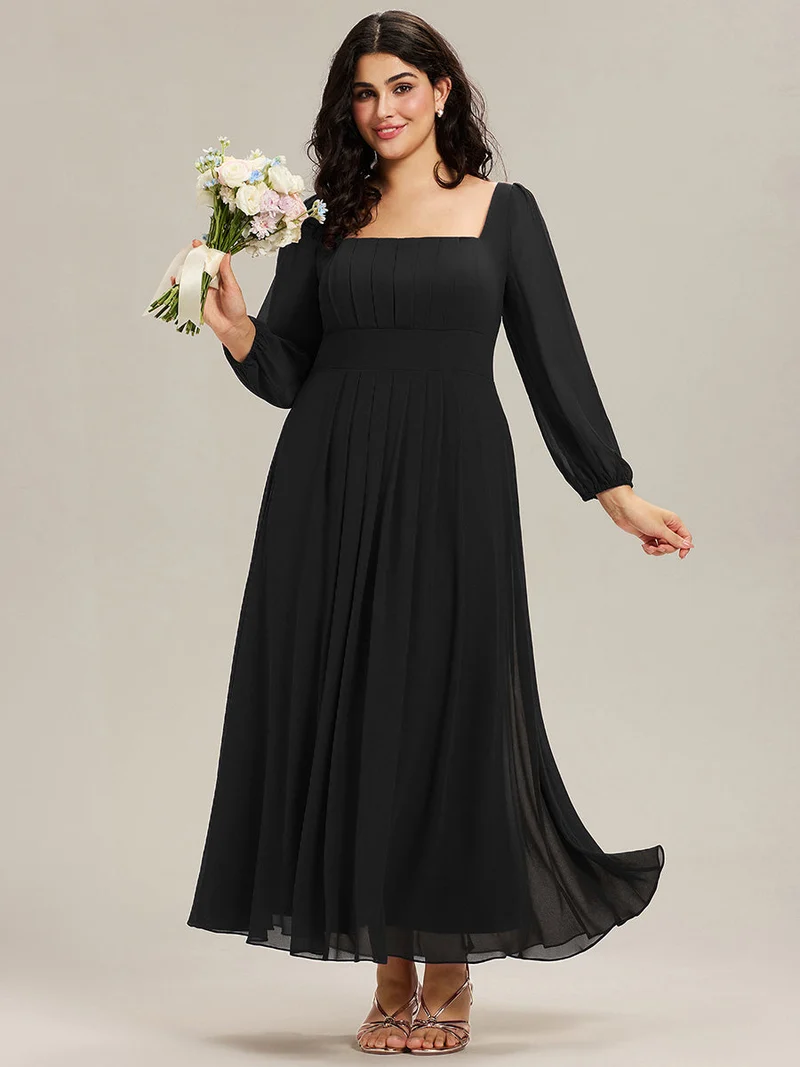 ever LYDIA|Robe de demoiselle d'honneur en mousseline à manches lanternes