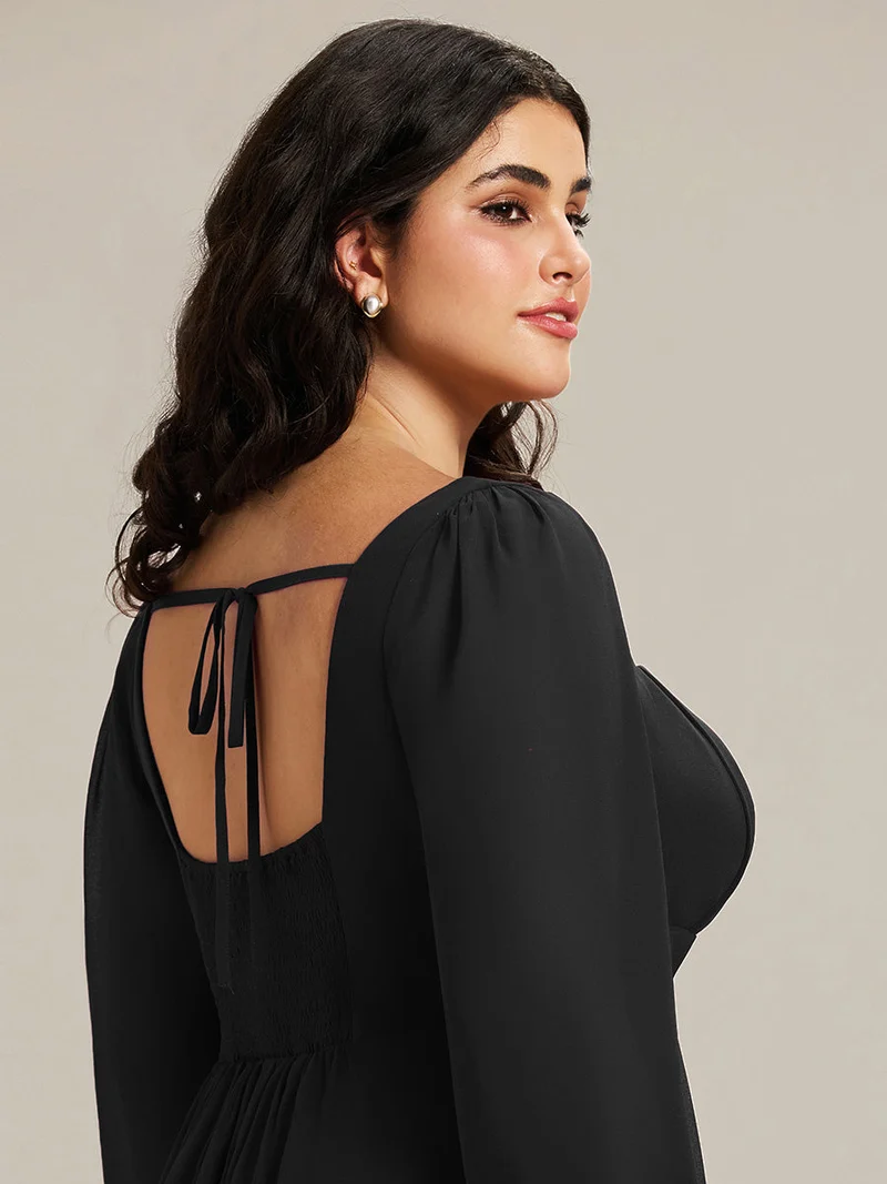 ever LYDIA|Robe de demoiselle d'honneur en mousseline à manches lanternes