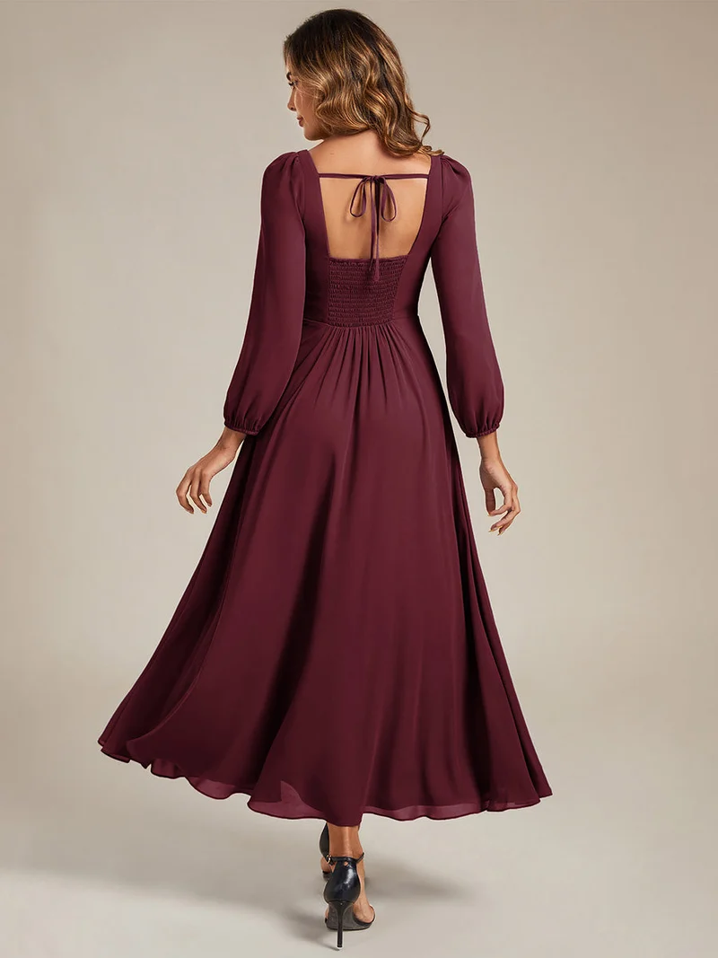ever LYDIA|Robe de demoiselle d'honneur en mousseline à manches lanternes
