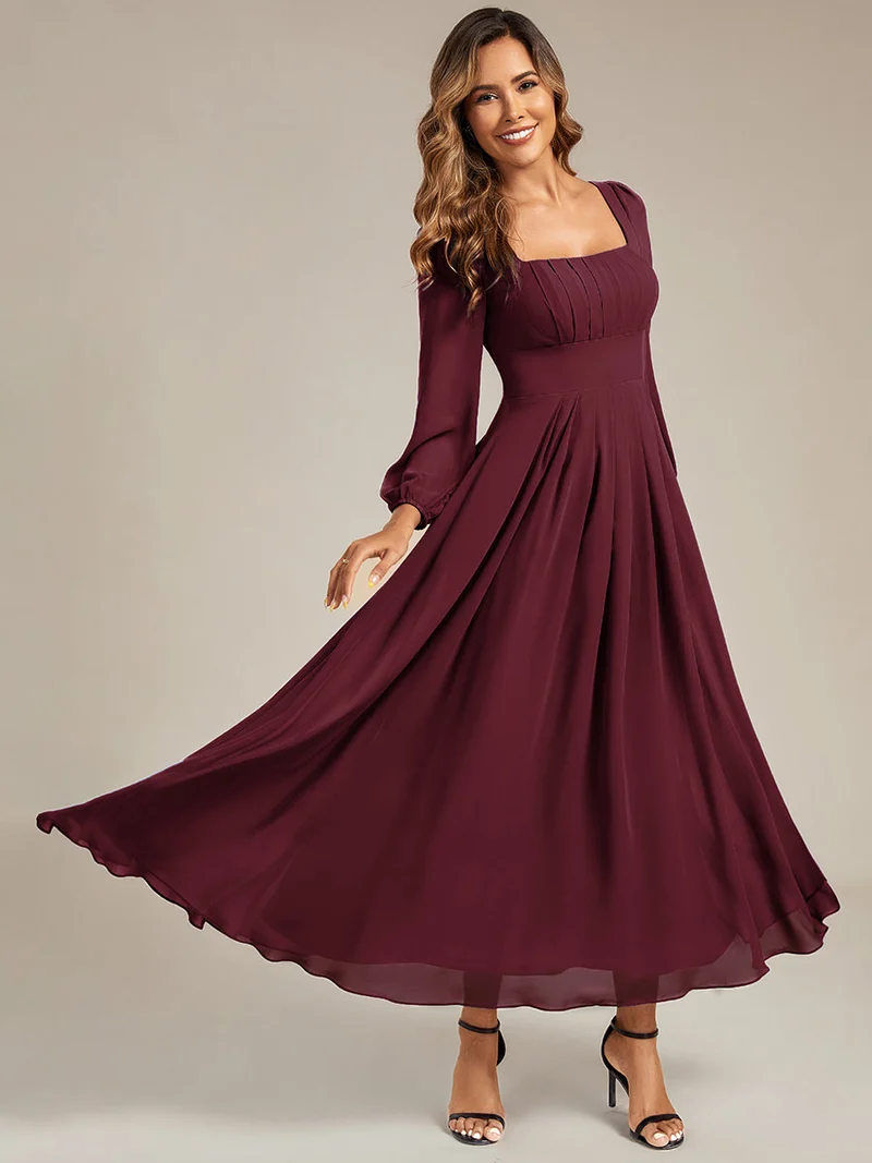 ever LYDIA|Robe de demoiselle d'honneur en mousseline à manches lanternes