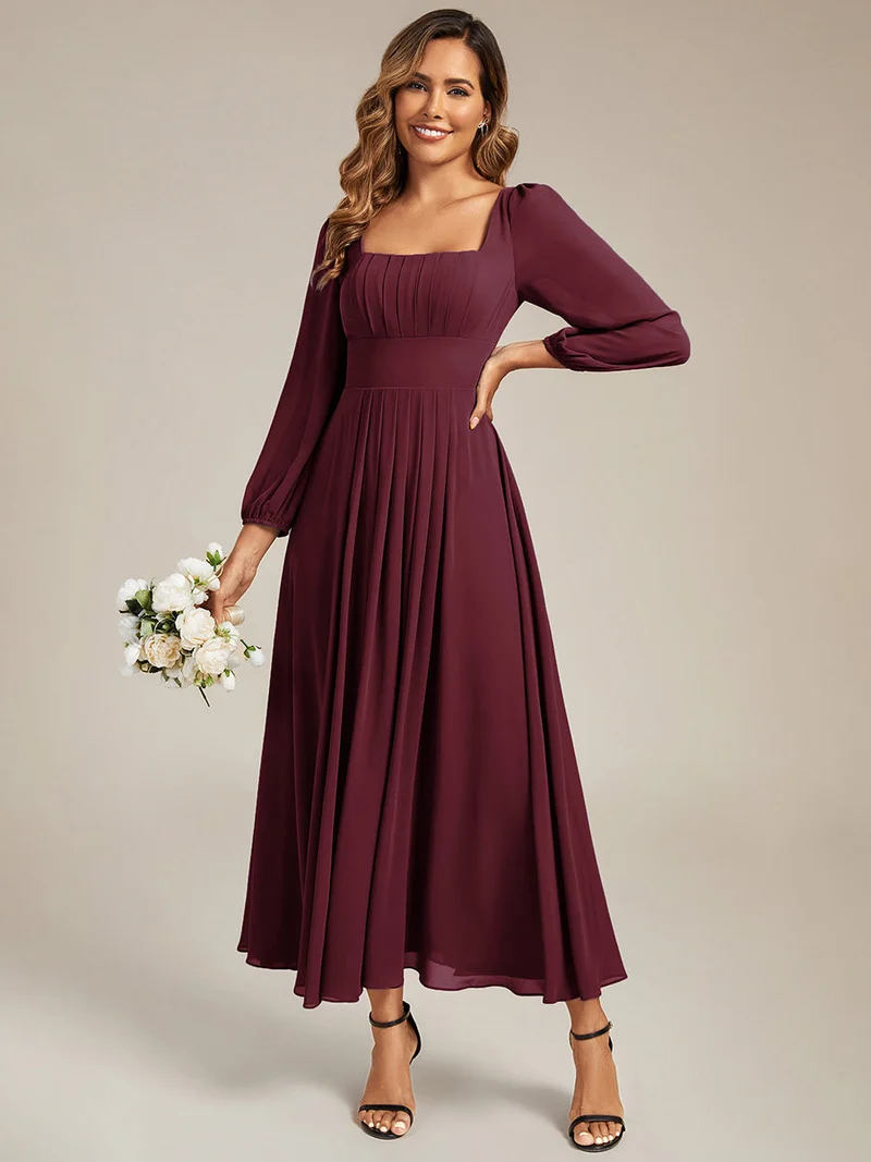 ever LYDIA|Robe de demoiselle d'honneur en mousseline à manches lanternes