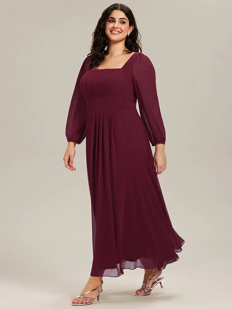 ever LYDIA|Robe de demoiselle d'honneur en mousseline à manches lanternes