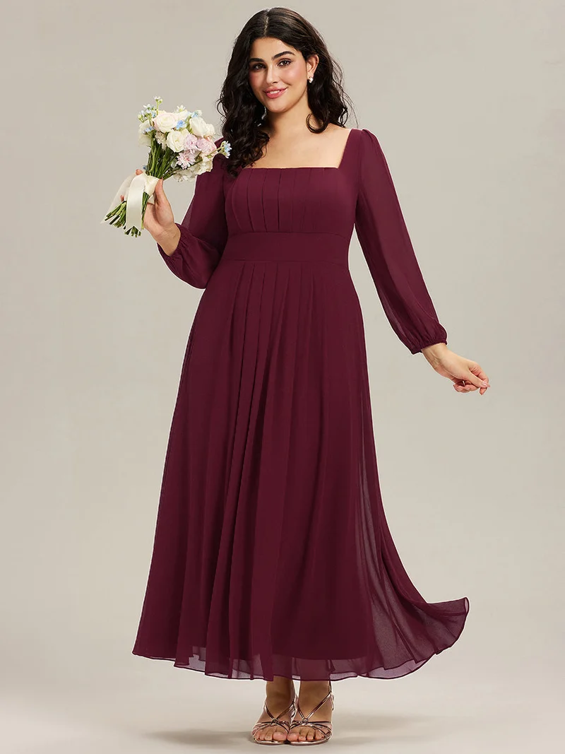 ever LYDIA|Robe de demoiselle d'honneur en mousseline à manches lanternes