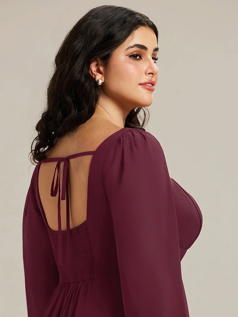 ever LYDIA|Robe de demoiselle d'honneur en mousseline à manches lanternes