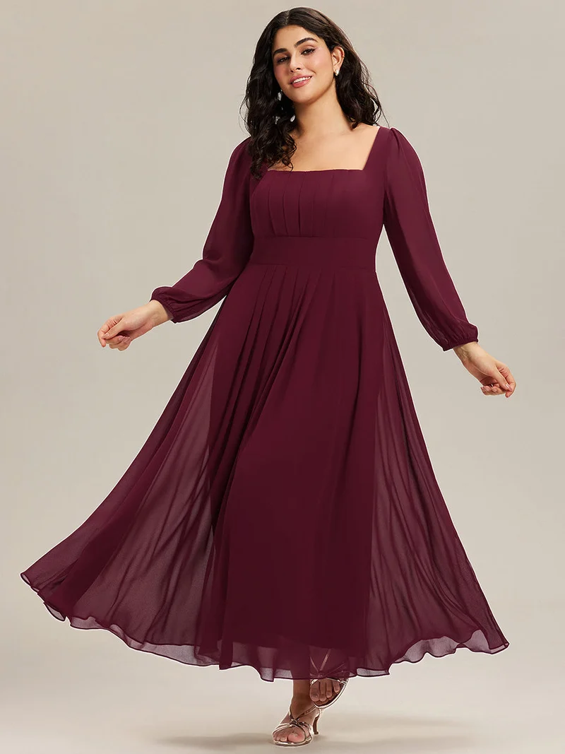 ever LYDIA|Robe de demoiselle d'honneur en mousseline à manches lanternes