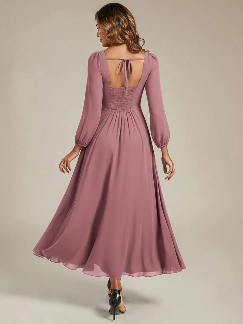 ever LYDIA|Robe de demoiselle d'honneur en mousseline à manches lanternes